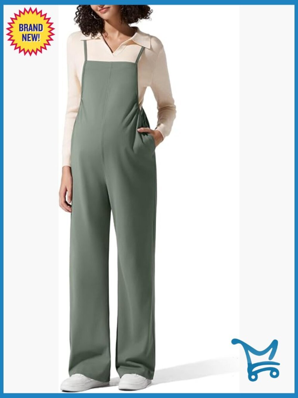 Adjustable Strap Maternity Jumpsuit Overalls Wide Leg Romper with Pockets